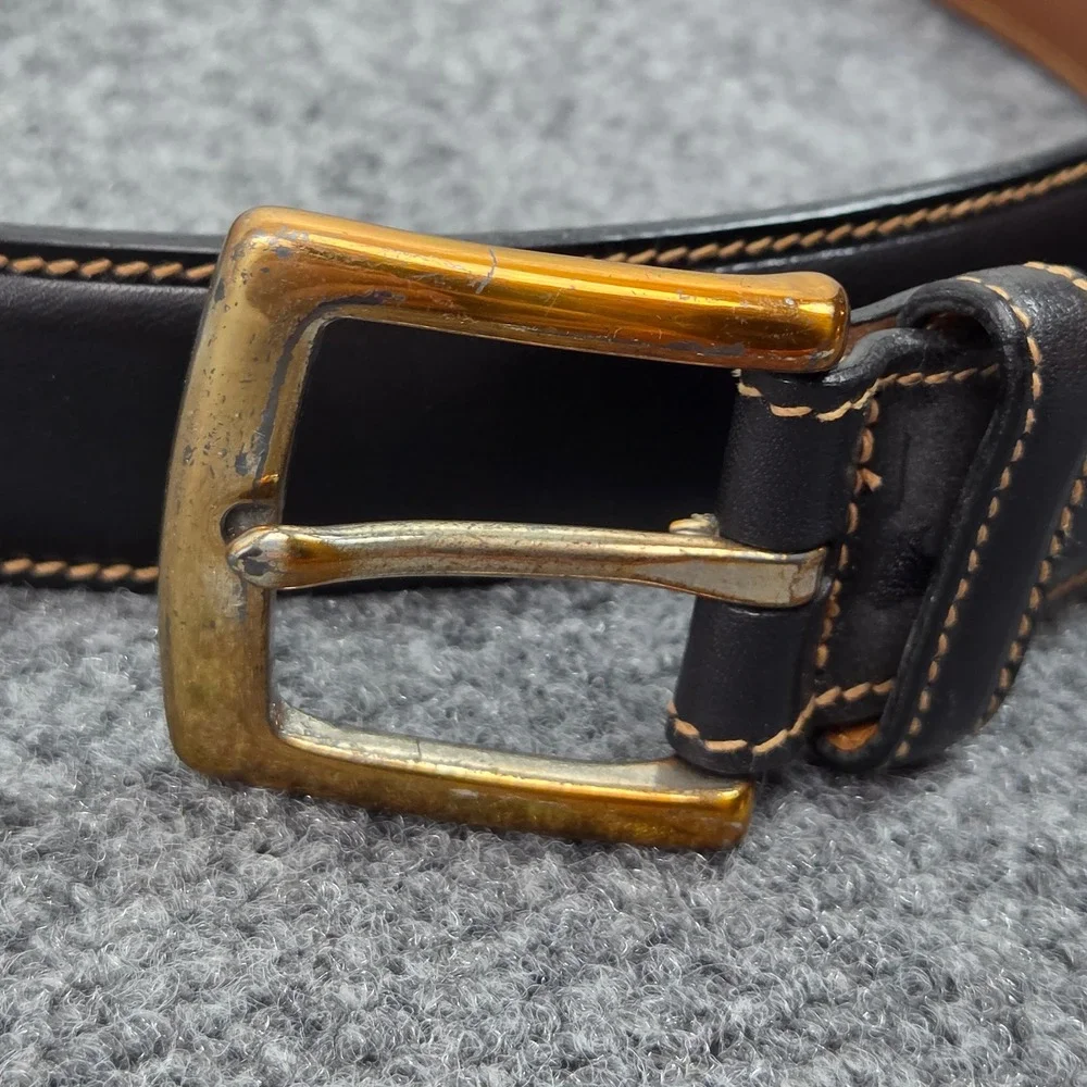 Trafalgar Leather Belt Mens 32 Black Gold Brass Buckle Made USA Classic Dress